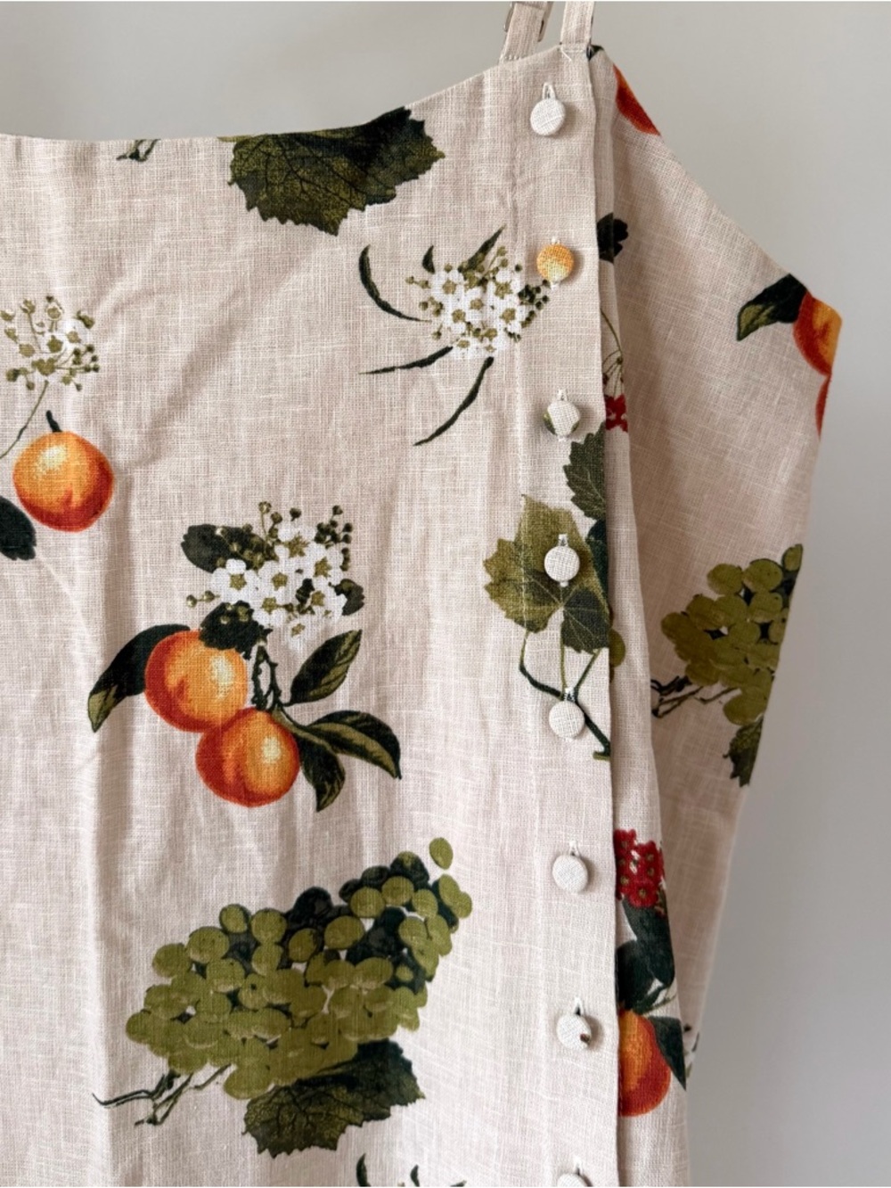 NWT Abercrombie & Fitch Linen Button Skort Mini Dress in Tan Fruit Pattern - L - Picture 6 of 8